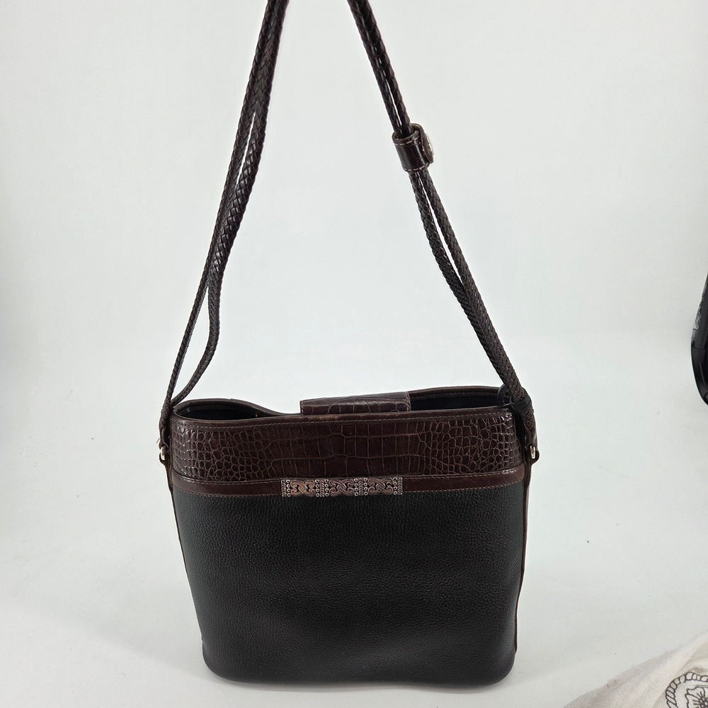 Brighton Black Brown Leather Croc Embossed Shoulder Bag Silver Celtic A1214044